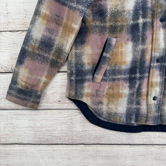 Columbia Jacket Womens Small Pink Brown Plaid Fleece Shacket Outdoors Pockets - Picture 4 of 12